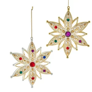 White and Gold Jeweled Snowflake Ornaments, 2 Assorted (sold separately)