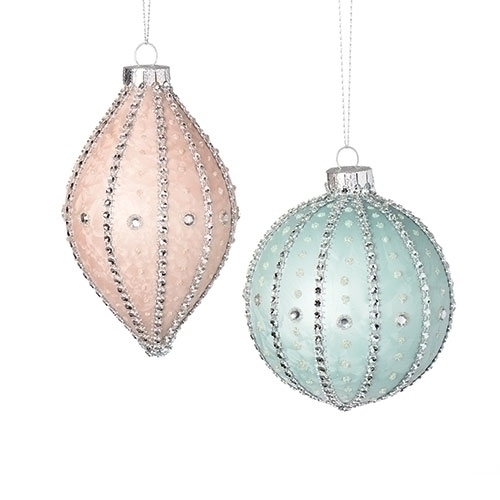 4.75"GEM ON GLASS BALL ORN FIN SOFT PINK GREYED BLUE (sold separately)