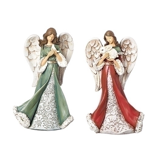 7.5"FOLK ART ANGEL FIGURE 2A WITH RABBIT AND BIRD