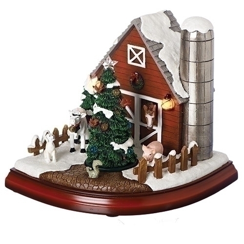 7.75'H MUSICAL LED BARN W/TREE ROTATING; BATTERY N/INCLUDED