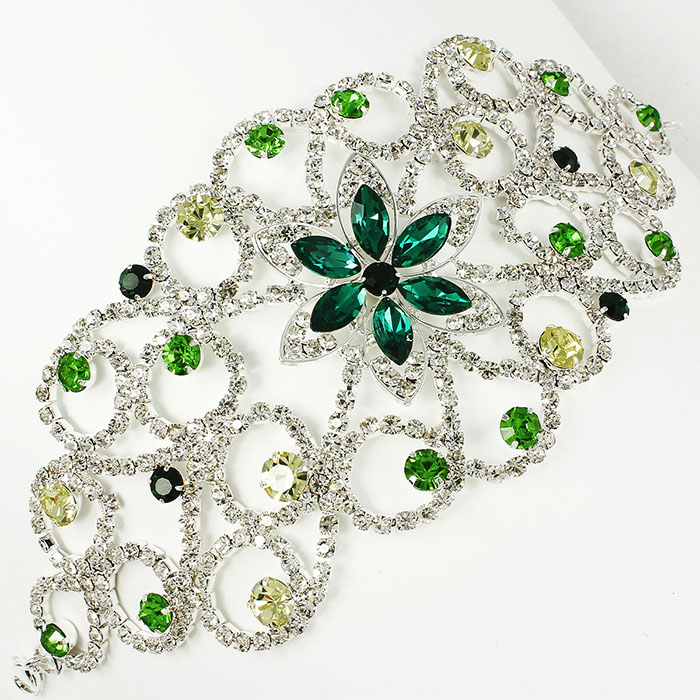 Green Rhinestone Flower Bracelet