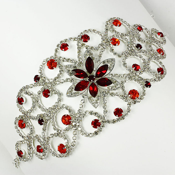 Red Rhinestone Flower Bracelet