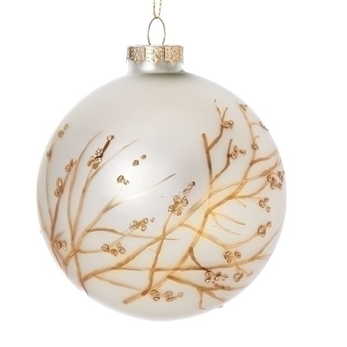 4.75" IVORY BALL ORN W/GOLD BRANCH