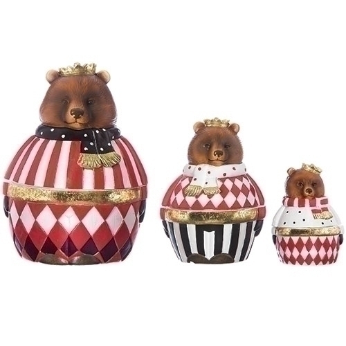 6"H 3PC ST BEAR W/CROWN FIGURE NESTING SET
