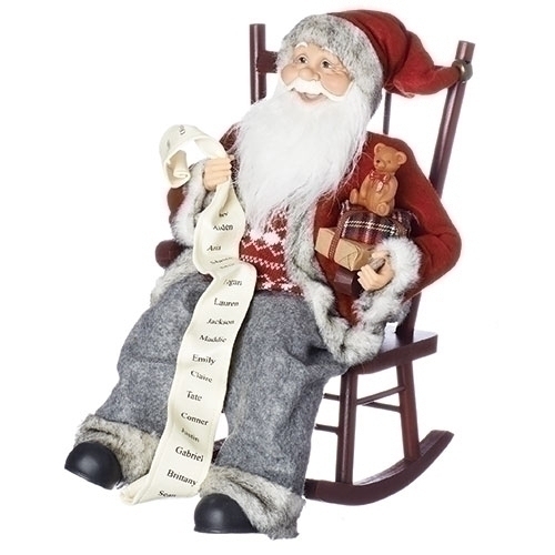 15.5"H SANTA IN ROCKING CHAIR WITH LIST AND GIFTS