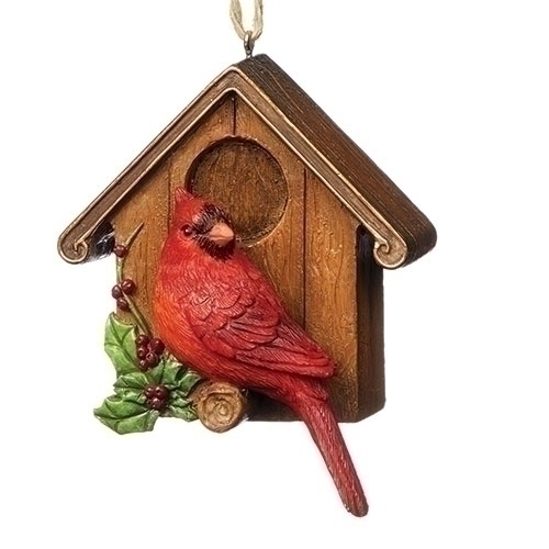 4"CARDINAL WITH BIRDHOUSE ORN
