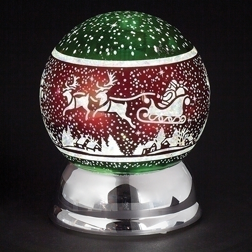 5.75"H LED SWIRL DOME SANTA IN SLEGHTDECAL; BATT OP N/INCLU