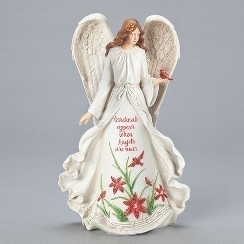 13"H ANGEL W/POINSETTIA/CARDINAL AND VERSE