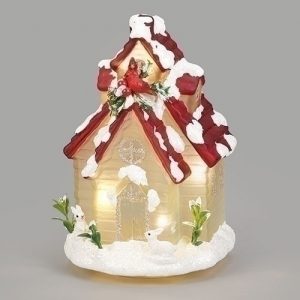8.25"H LED CHURCH W/CARDINAL GLASS
