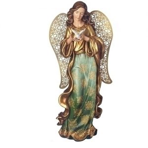 12.25"H ANGEL W/LASER WINGS IN GOLD & OLIVE TONES