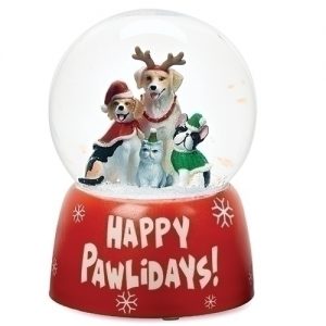 6"H MUSICAL CHRISTMAS DOG DOME 100MM HAPPY PAWLIDAYS