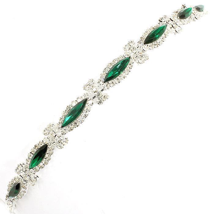 Green Rhinestone Leaf Bracelet