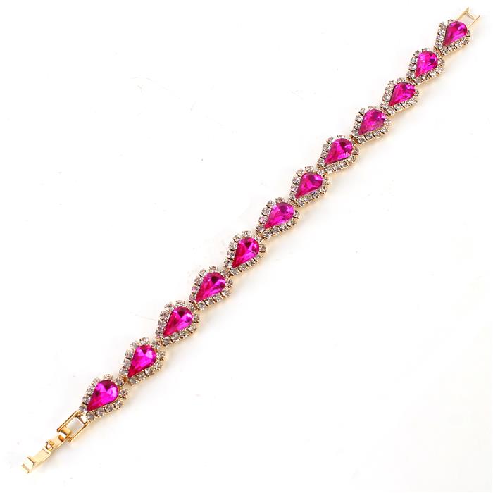 Fushia Rhinestone Teardrop Bracelet