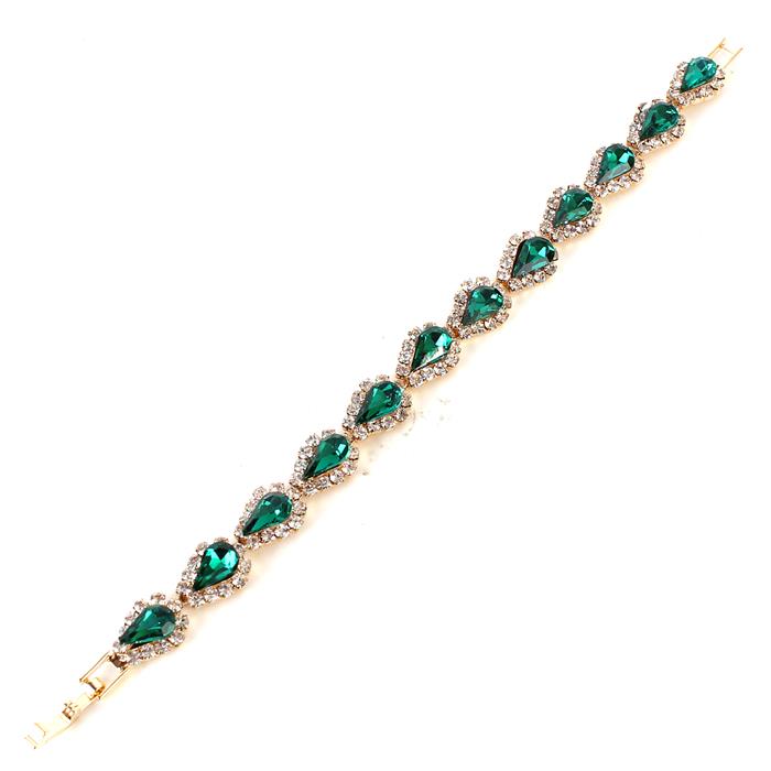 Green Rhinestone Teardrop Bracelet