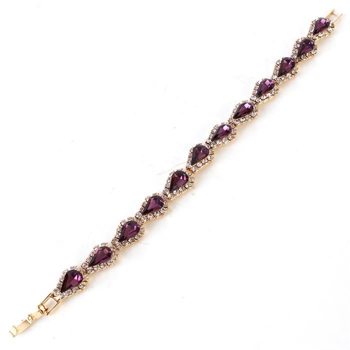 Purple Rhinestone Teardrop Bracelet