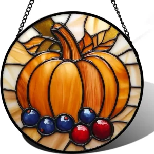 Pumpkin Berries Glass Suncatcher