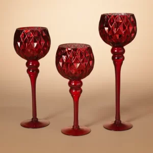 S/3 Red Mercury Glass Candle Holders