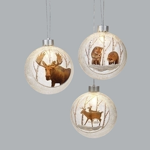 4.75"LED MOOSE/DEER/FOX ORN 3A 100MM ICE GLASS BALL ORNAMENTS (sold separately)