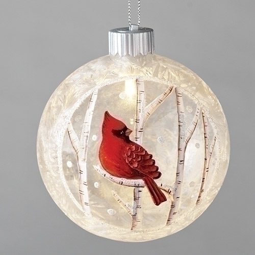4.5"LED ICE CARDINAL GLASS ORN