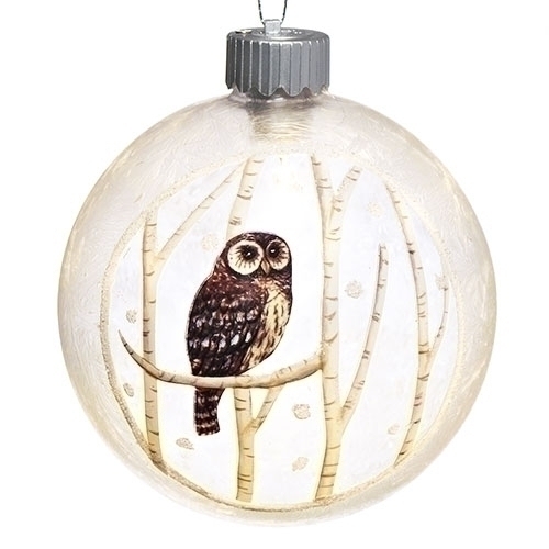 4.75"LED OWL GLASS ICE ORN 	100MM B/O W/BATT