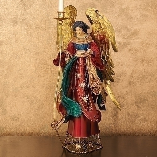 23"FABRIC MACHE ANGEL W/BEES CANDLE HOLDER