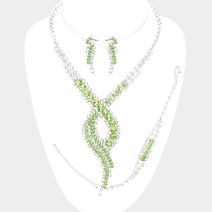 Swirl Rhinestone Marquise Necklace Jewelry Set