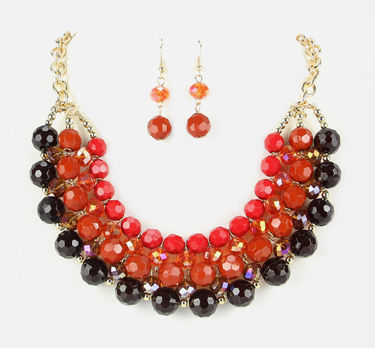 Red/Black Collar Necklace with Earrings