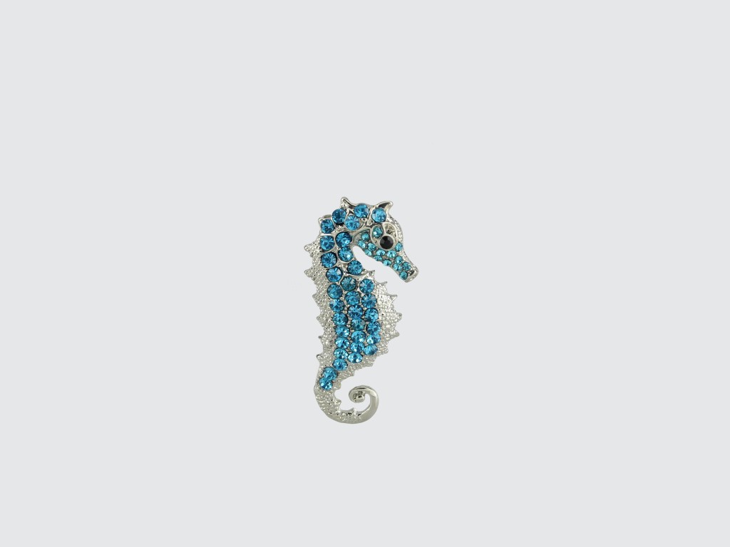Seahorse Pin with Aqua Stones