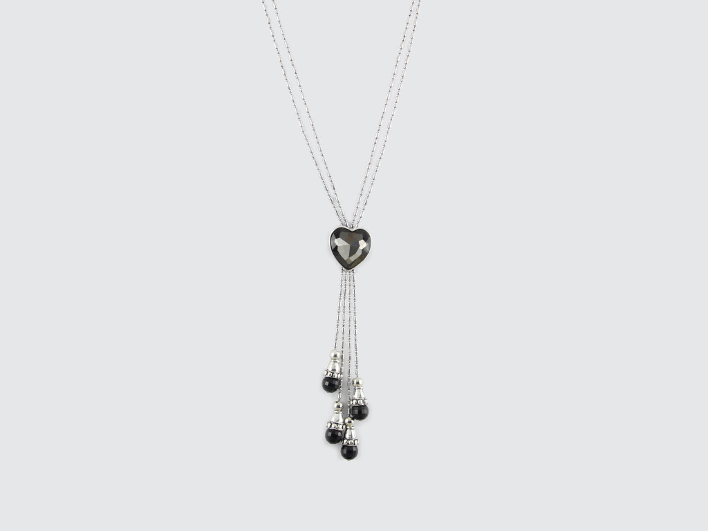 Silver Necklace with Black Heart