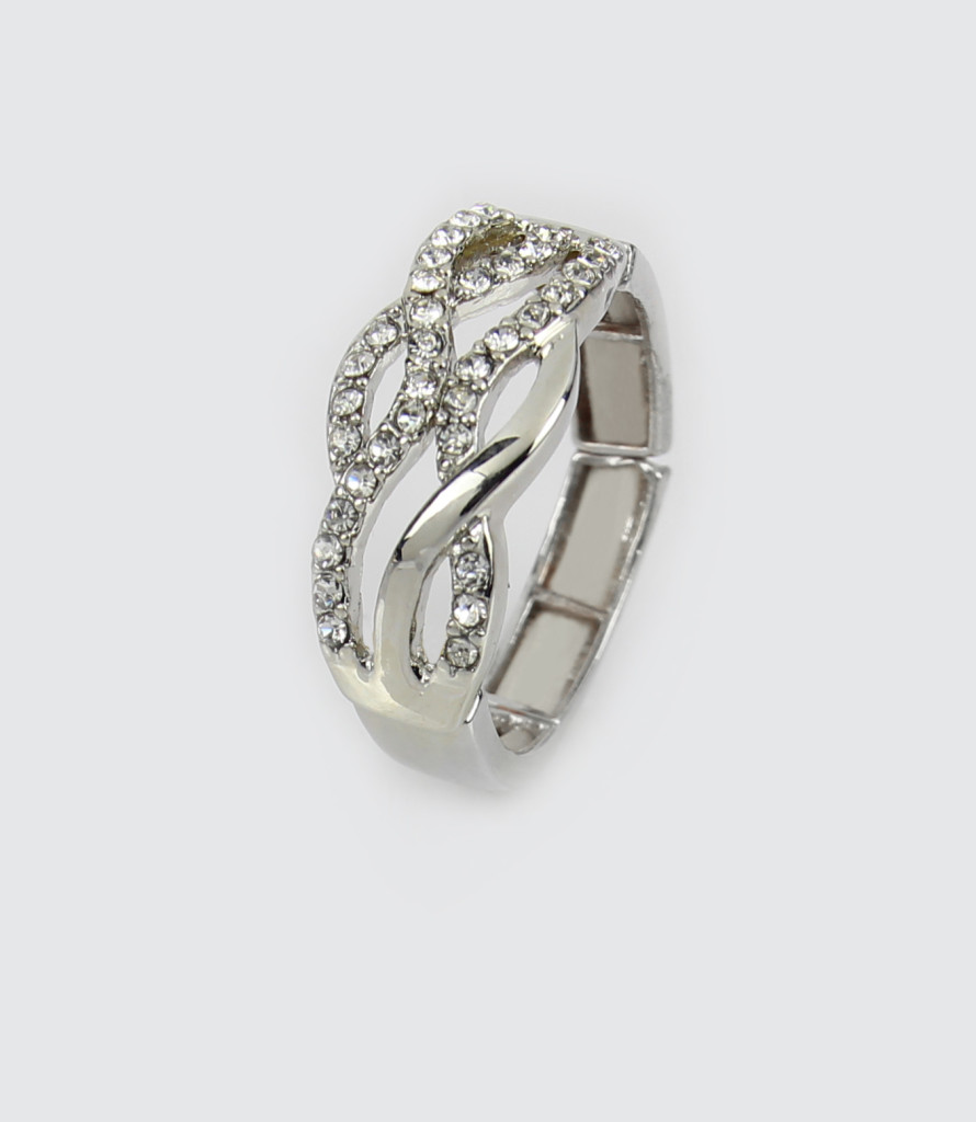 Silver Stretch Ring with Rhinestones