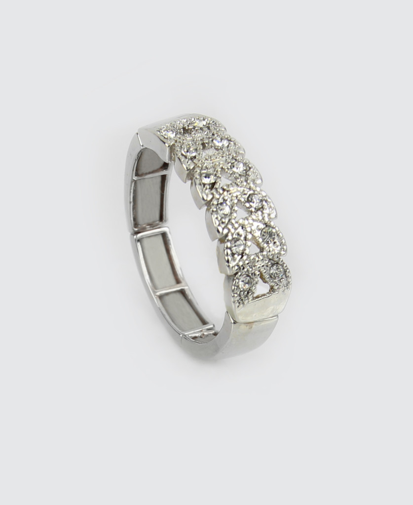 Silver Stretch Ring with Rhinestones