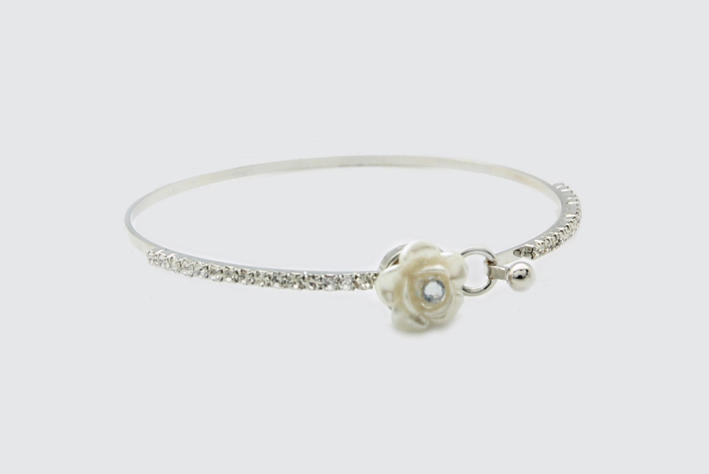 Silver Flower Bracelet with Rhinestones