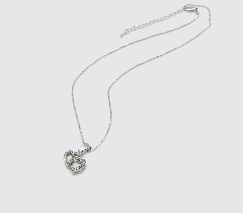 Silver Heart Necklace with Rhinestones