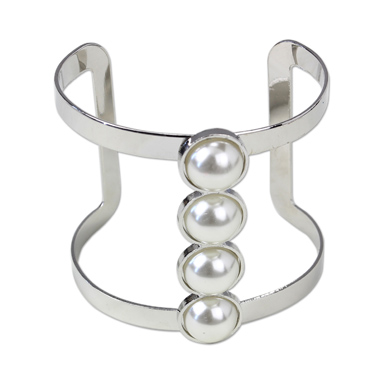 Silver Cuff Bracelet with Pearls