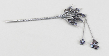 Silver Hair Pin with Grey Beads