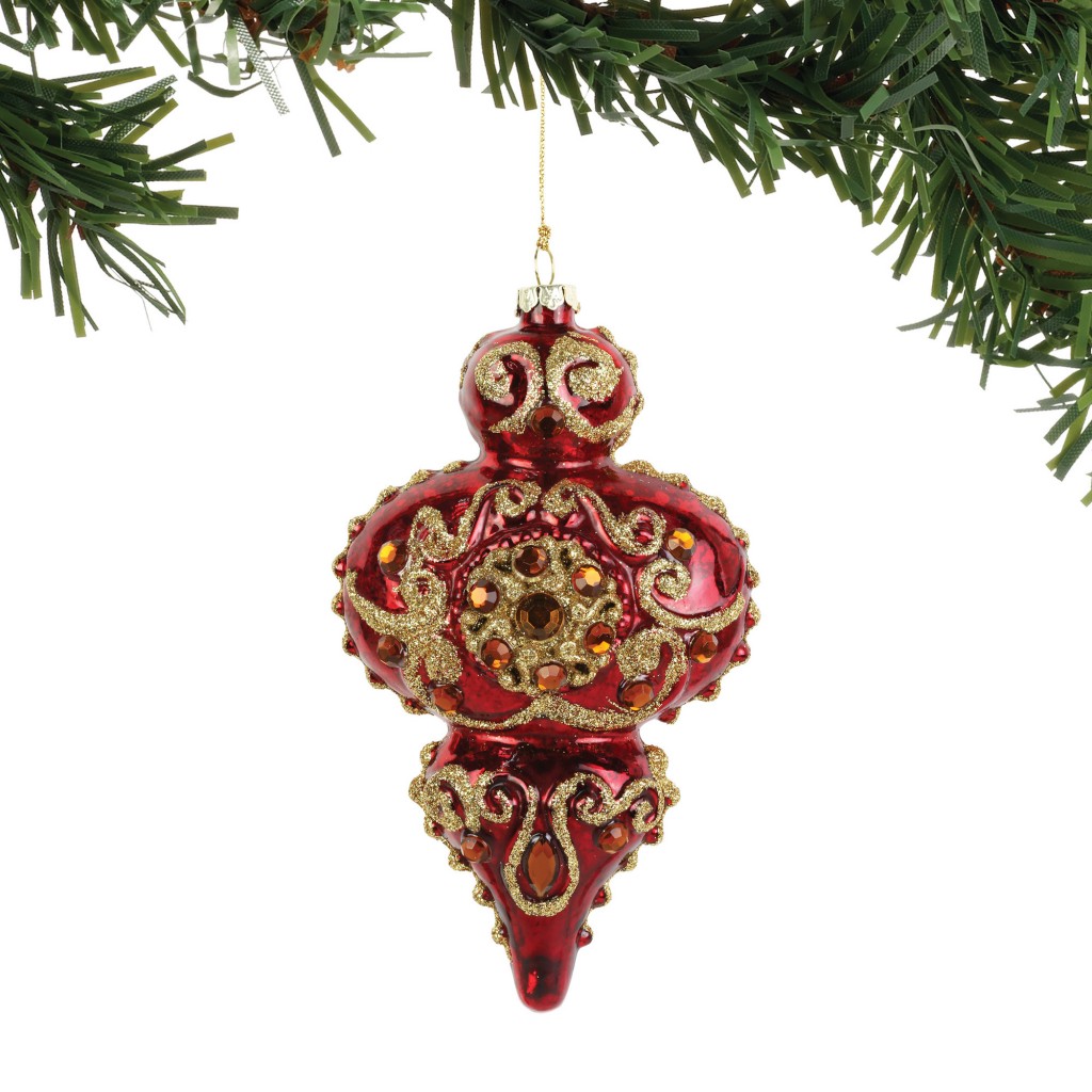 RED GOLD JEWELED FINIAL ORNAMENT