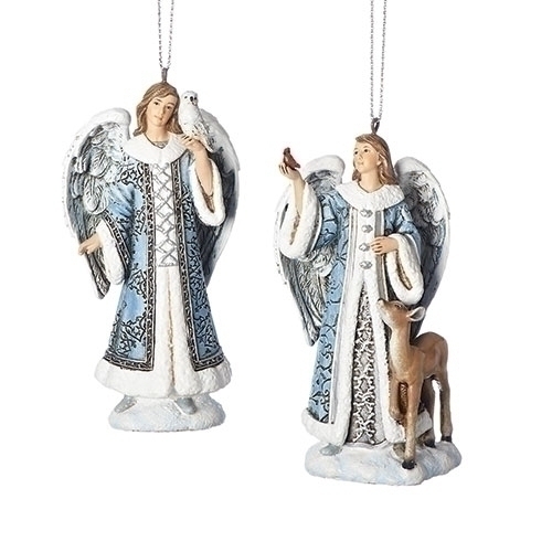 4"BLUE ANGEL W/ANIMAL ORN 2A HOLDING OWL AND CARDINAL (sold separately)
