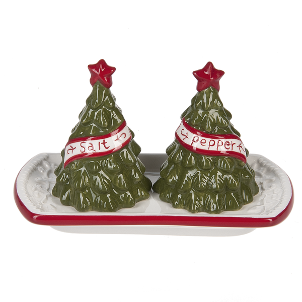 Christmas Tree Salt & Pepper with Tray