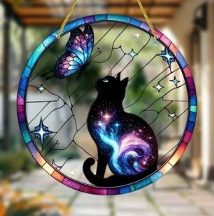 Cat and Butterfly Acrylic Suncatcher
