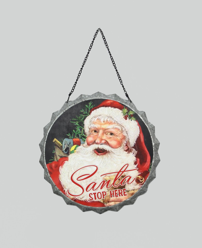 Metal Bottle Cap Santa Sign