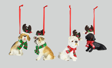 Resin Holiday Dog Ornament 4 assorted (sold individually)