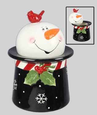 Snowman on Hat Salt & Pepper Set
