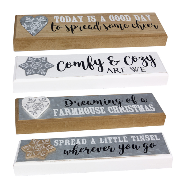 Wood/Metal Christmas Block Sign, 4 asst (sold separately)