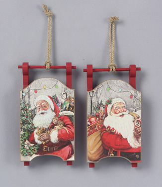 Wood Santa Sled Ornament, 2 asst (sold separately)