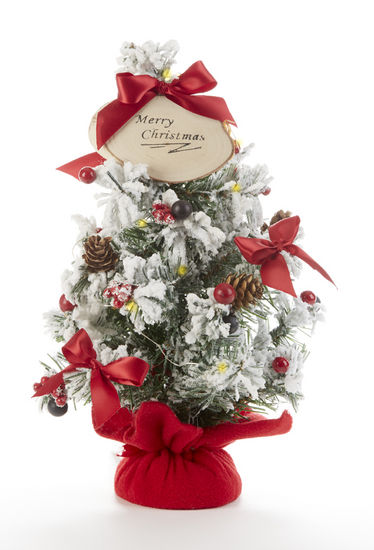 13" Frosted Chr Tree W/ Lights, Red