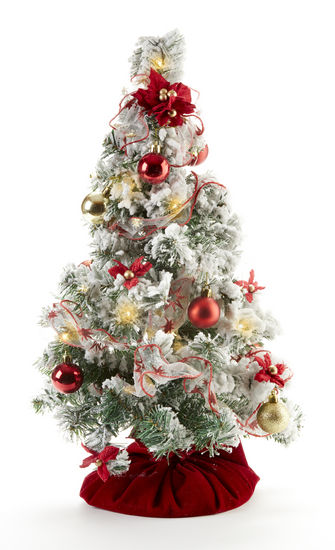 24" Red Velvet LED Chr Tree w/ Decor