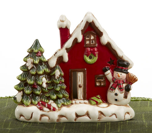 Snowman with a Red House