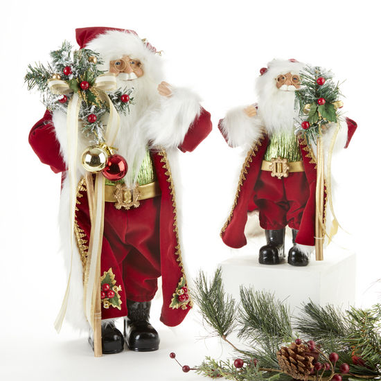 18" Red Velvet Santa w/ Hollystick