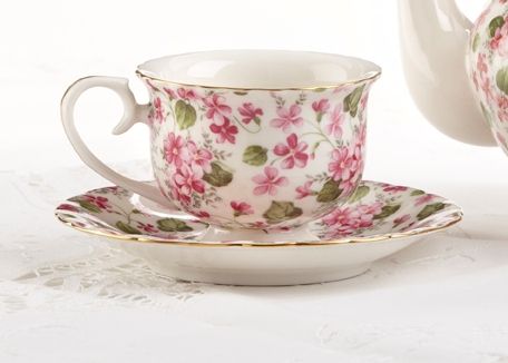 Pink Phlox Porcelain Teacup and Saucer