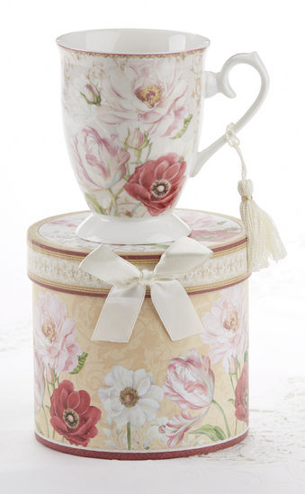Porcelain Tall Mug / Gift box, Camellia Poppy